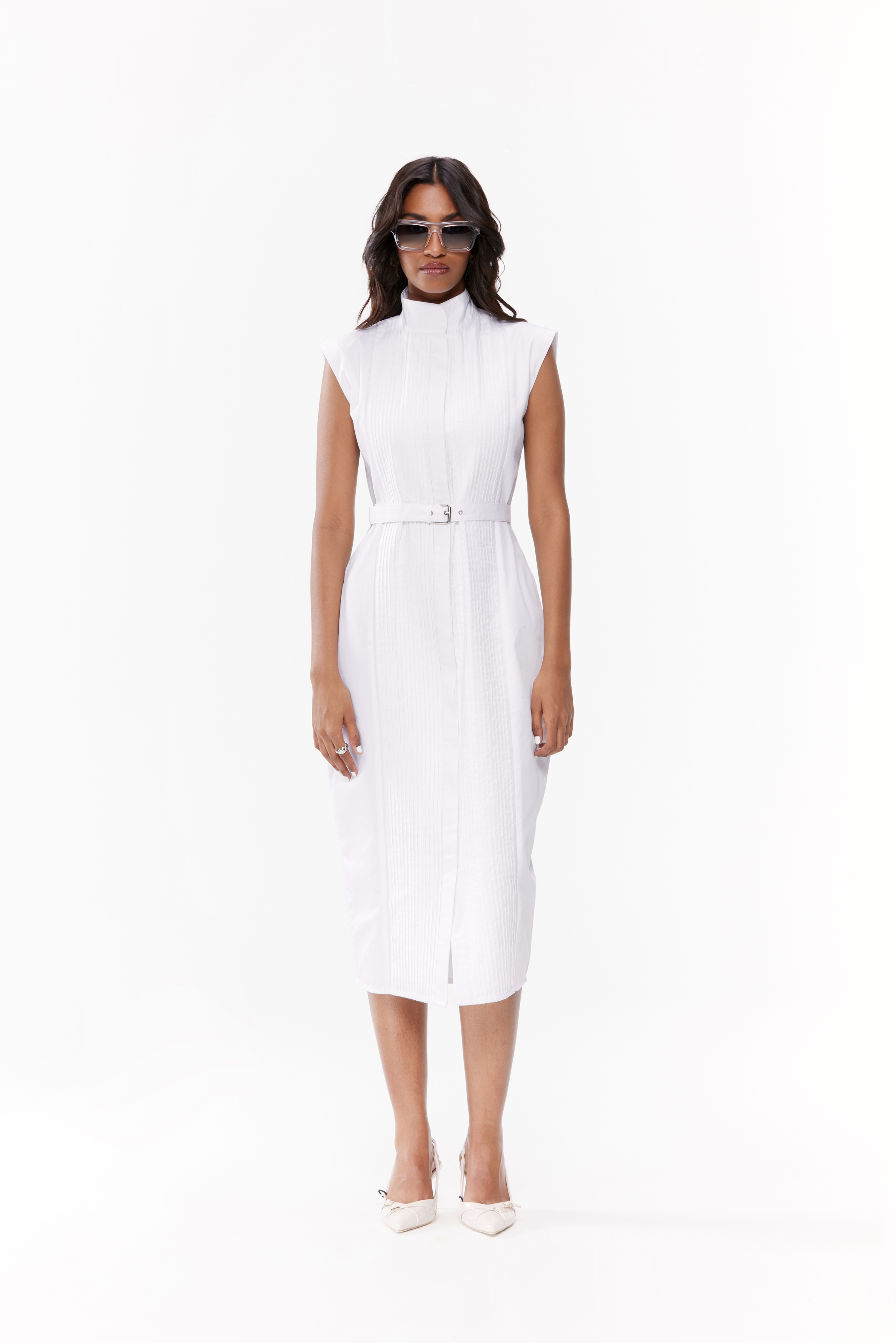 Pintucked Belted Dress