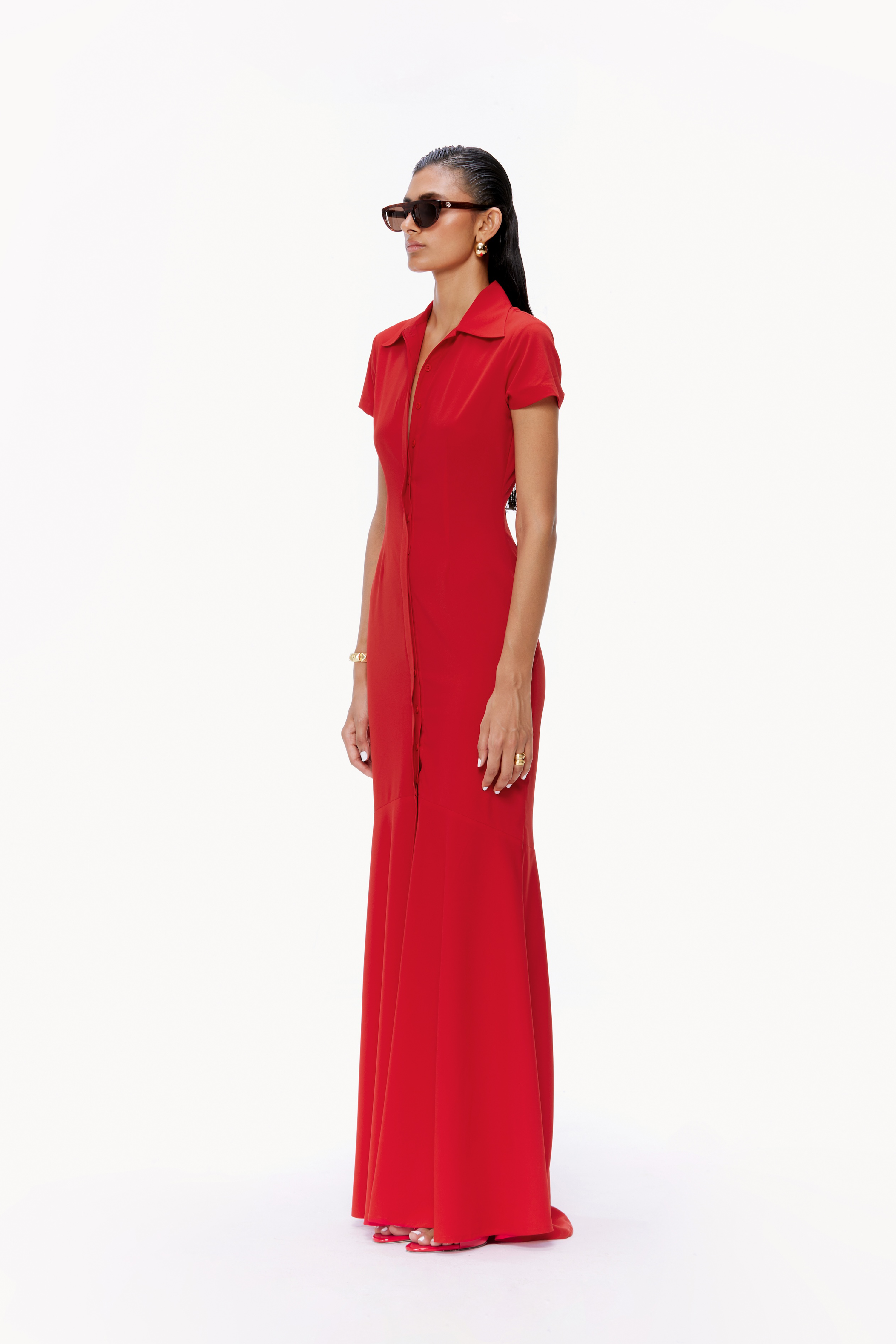 Fluted Button-Down Dress