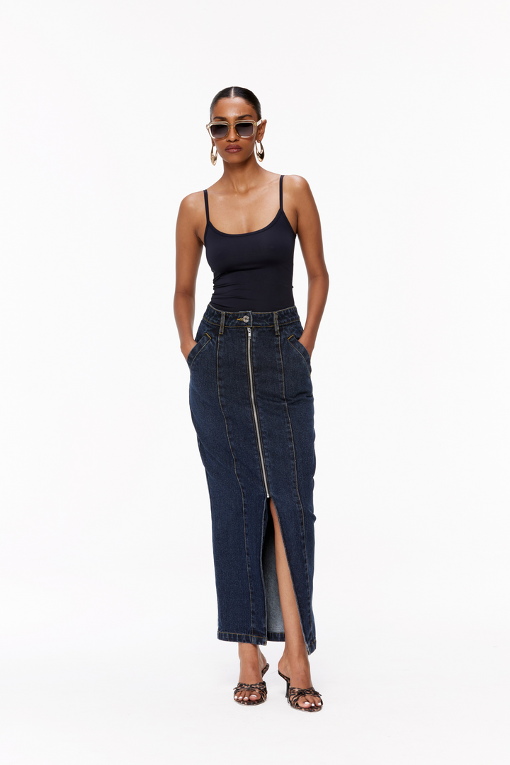 Zip-Up Denim Skirt