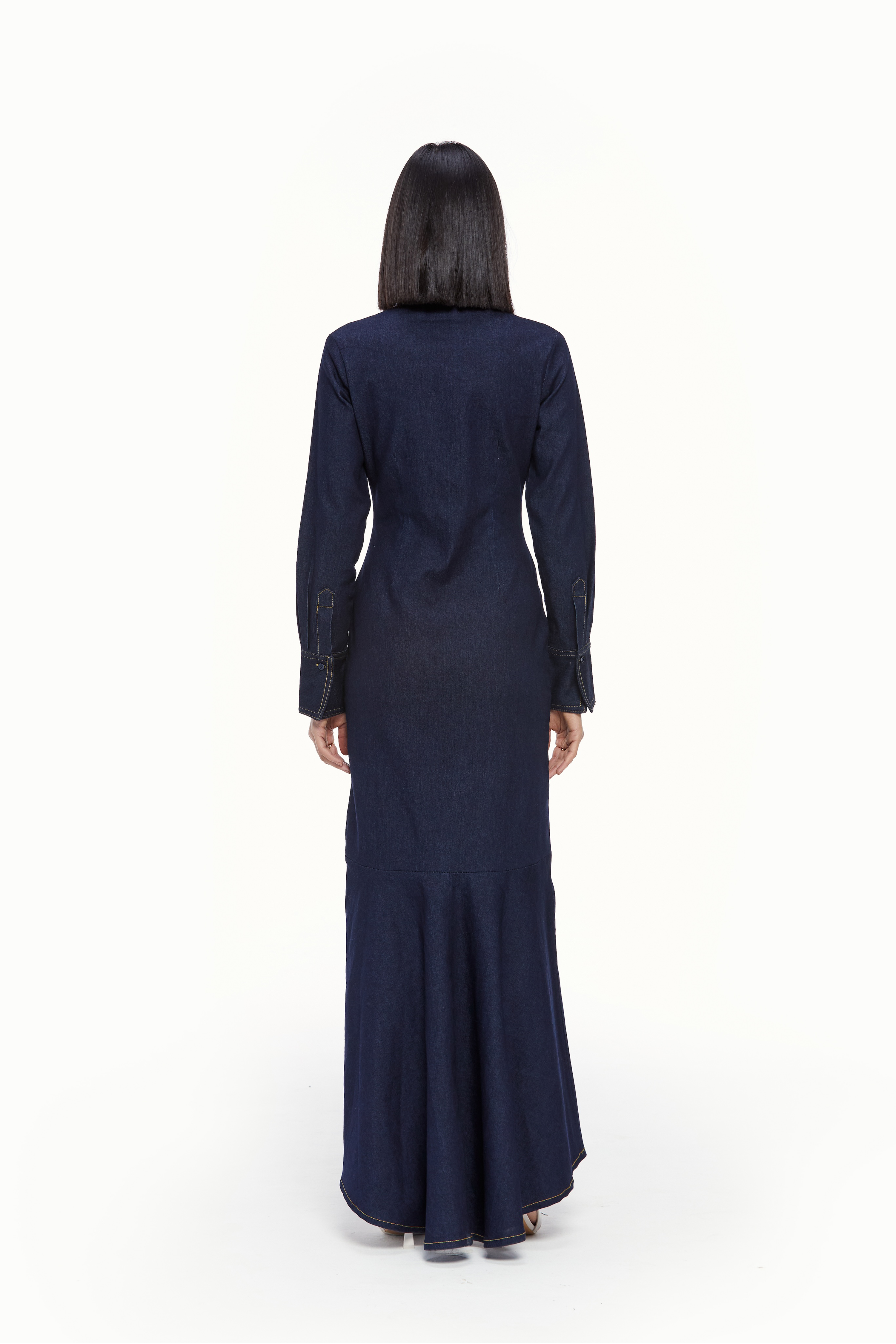 Fluted Denim Dress