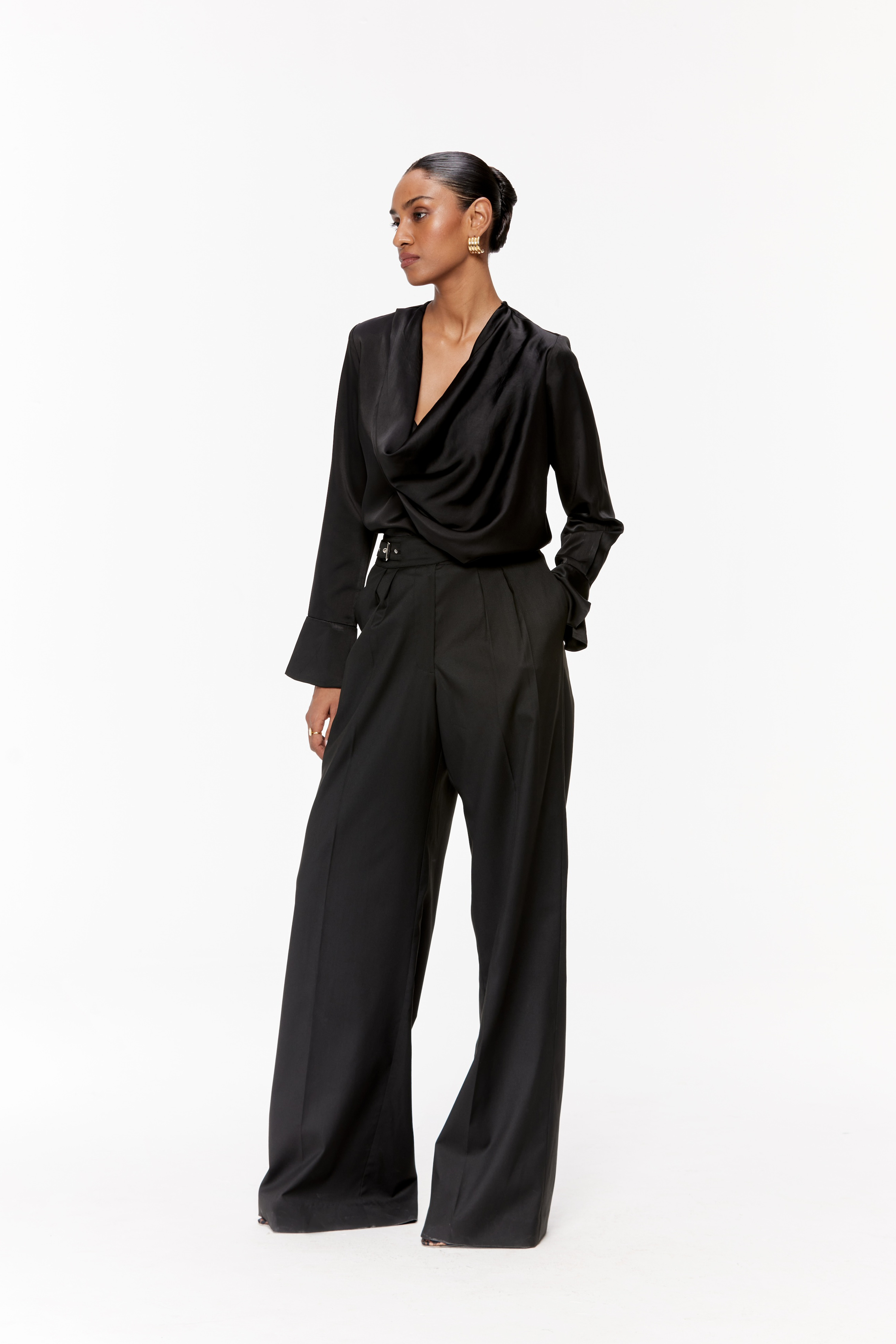 Buckled Wide-Leg Trousers