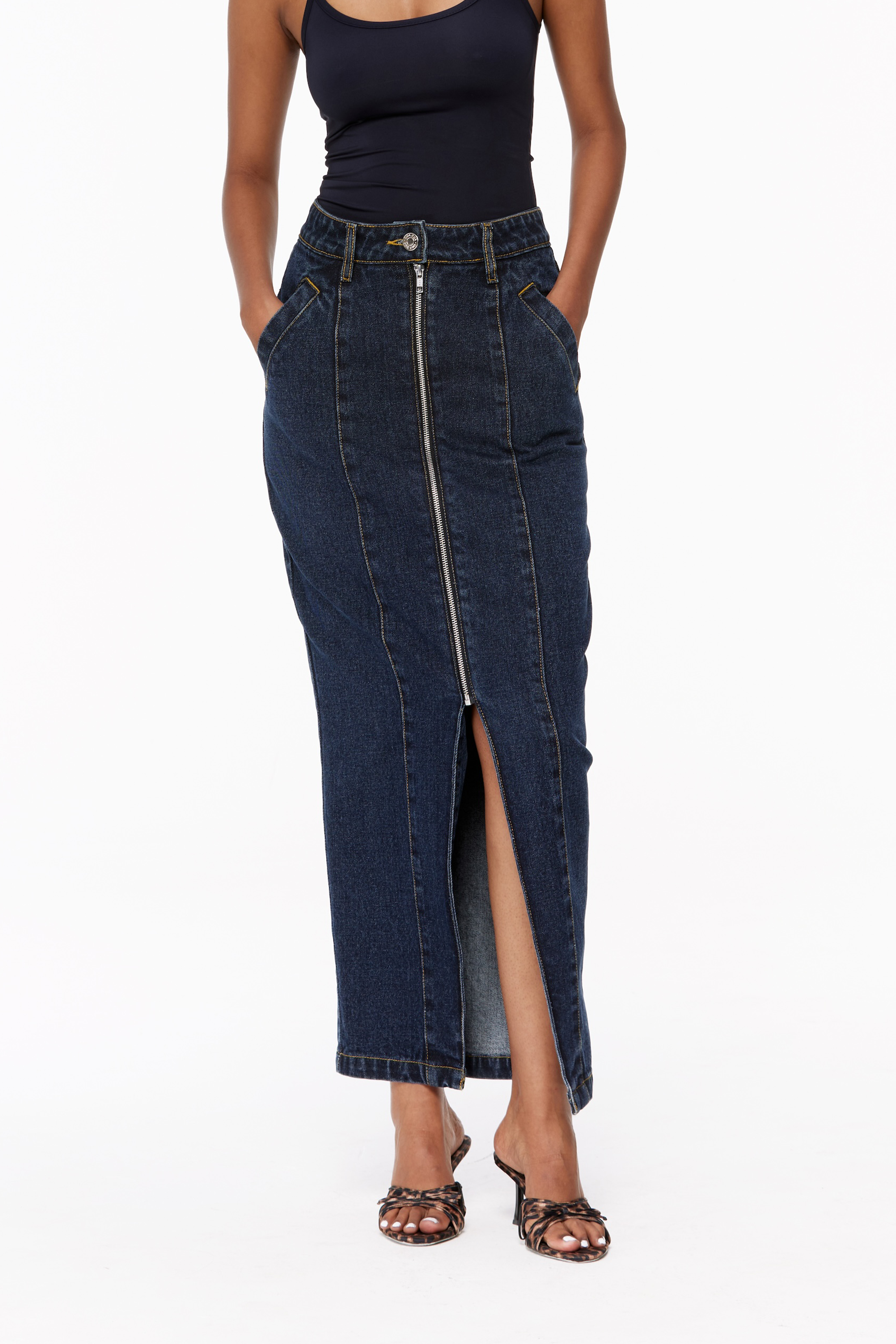 Zip-Up Denim Skirt