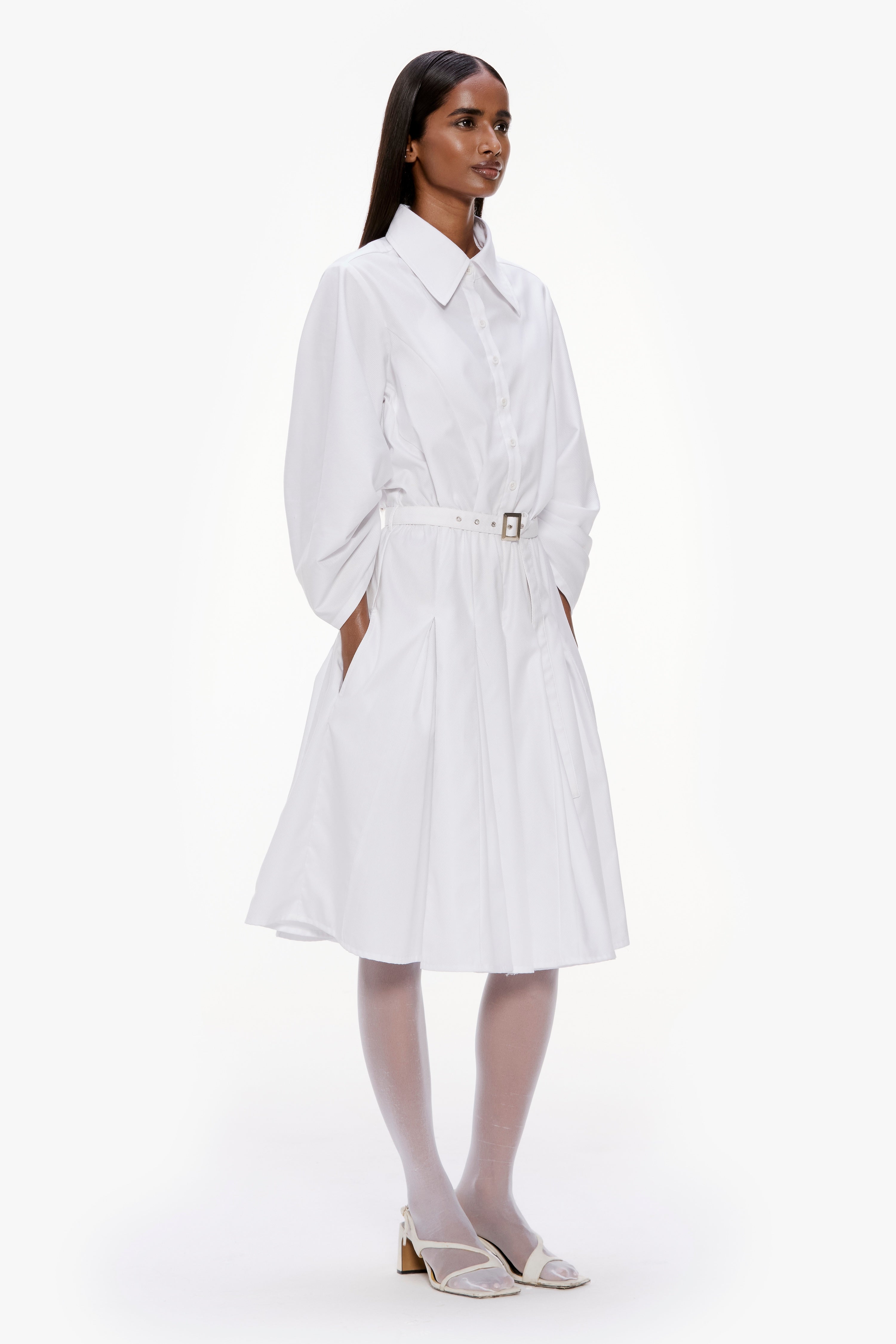 Barrel Sleeve Pleated Dress