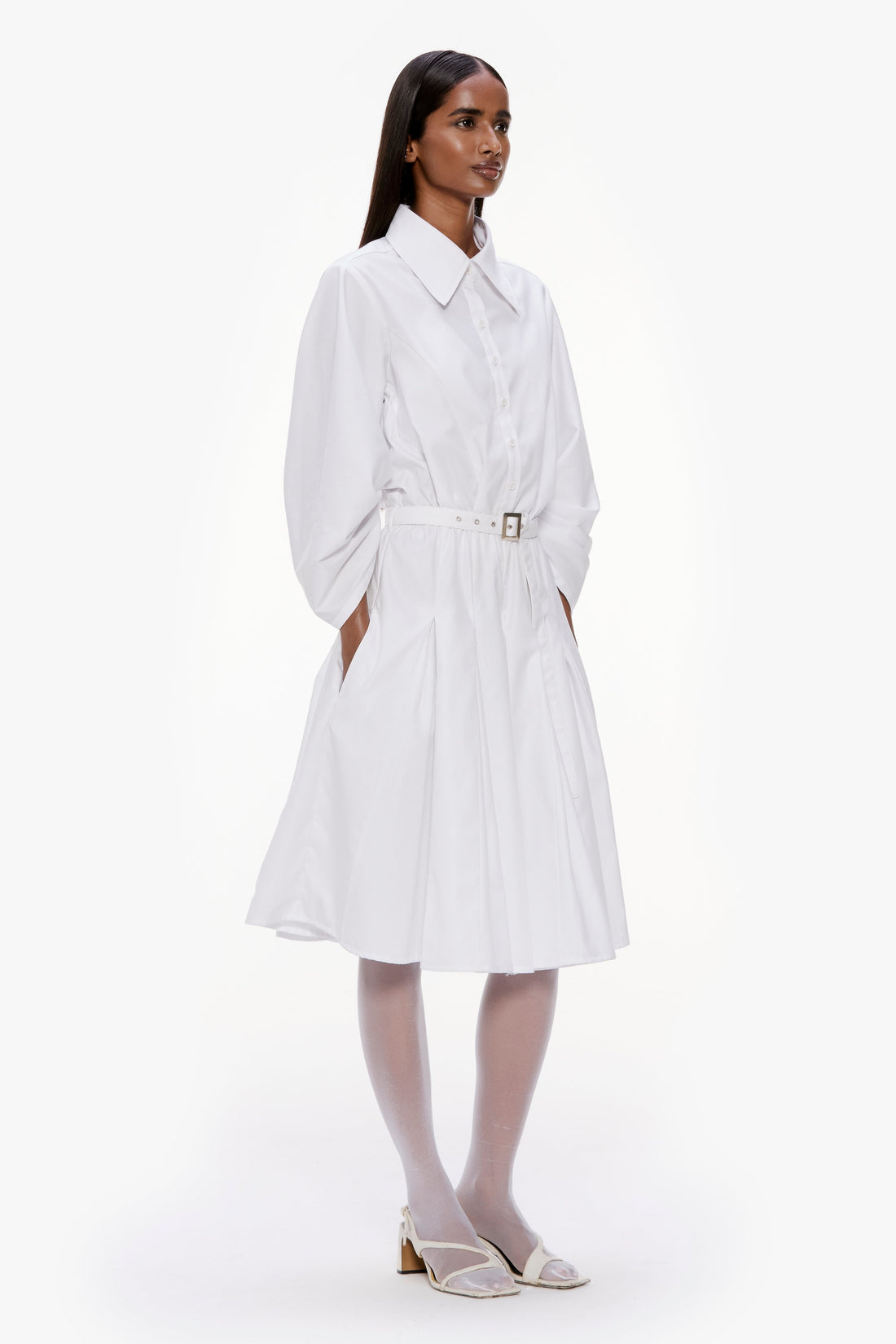 Barrel Sleeve Pleated Dress