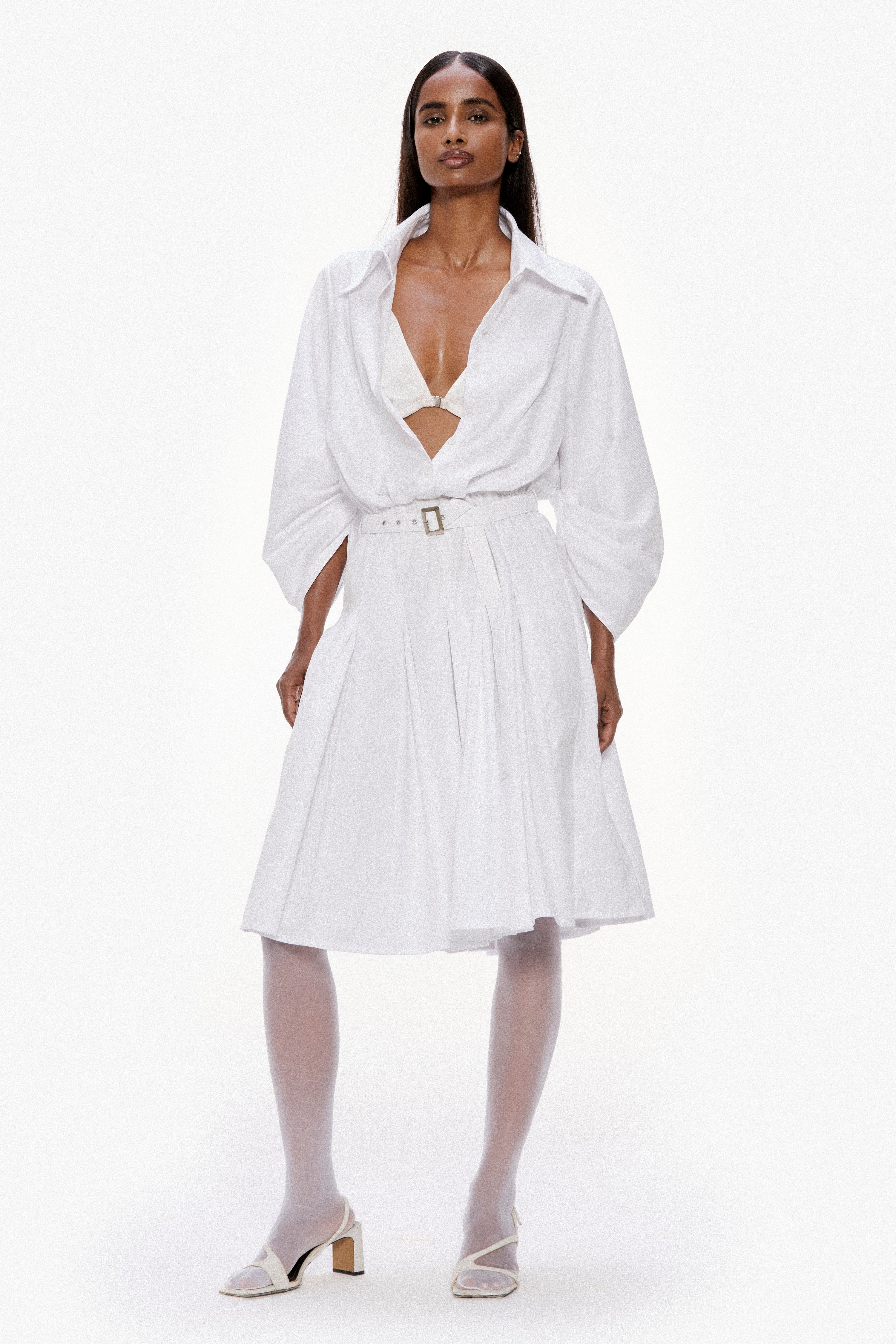 Barrel Sleeve Pleated Dress