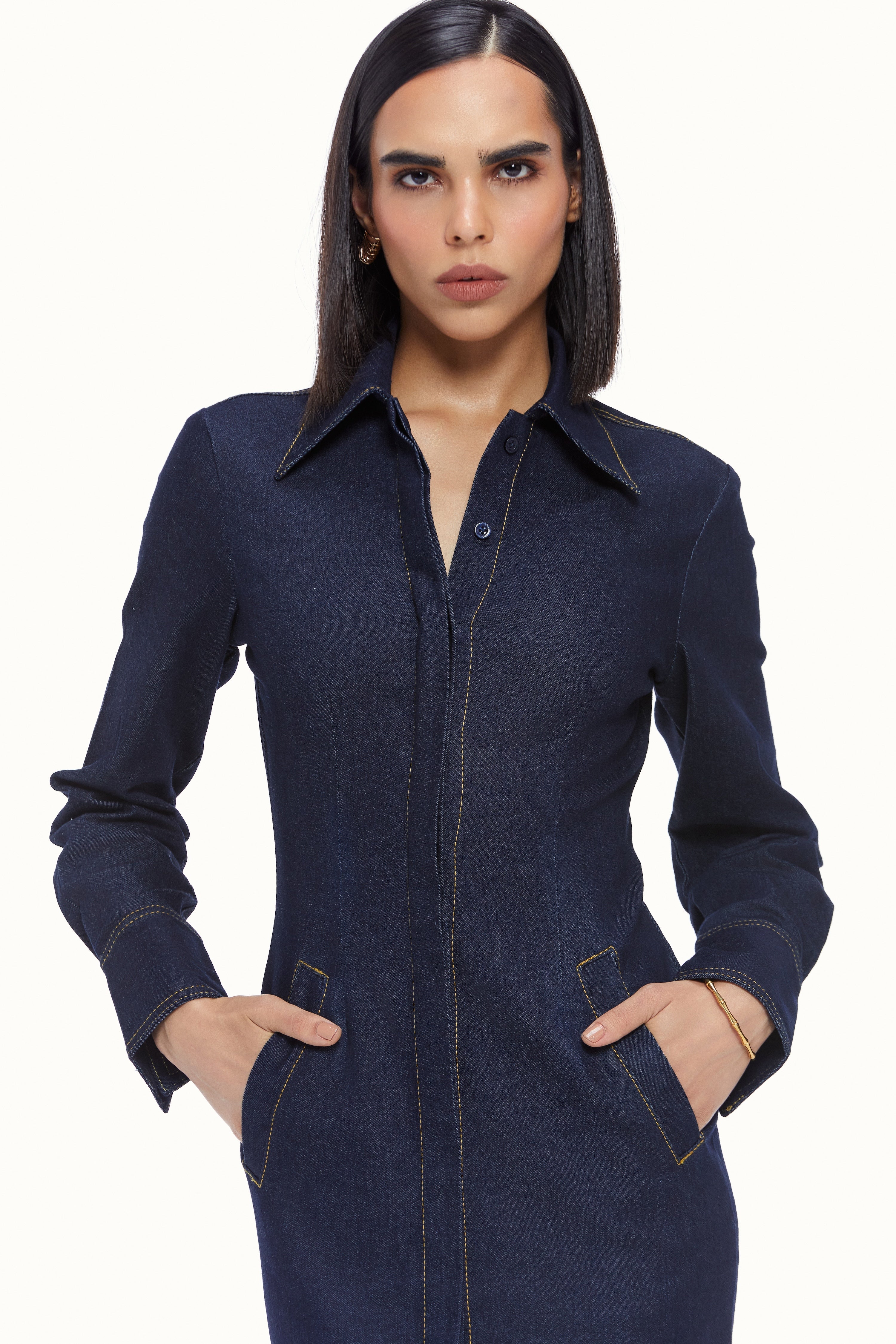Fluted Denim Dress