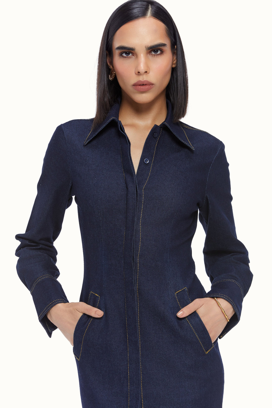 Fluted Denim Dress