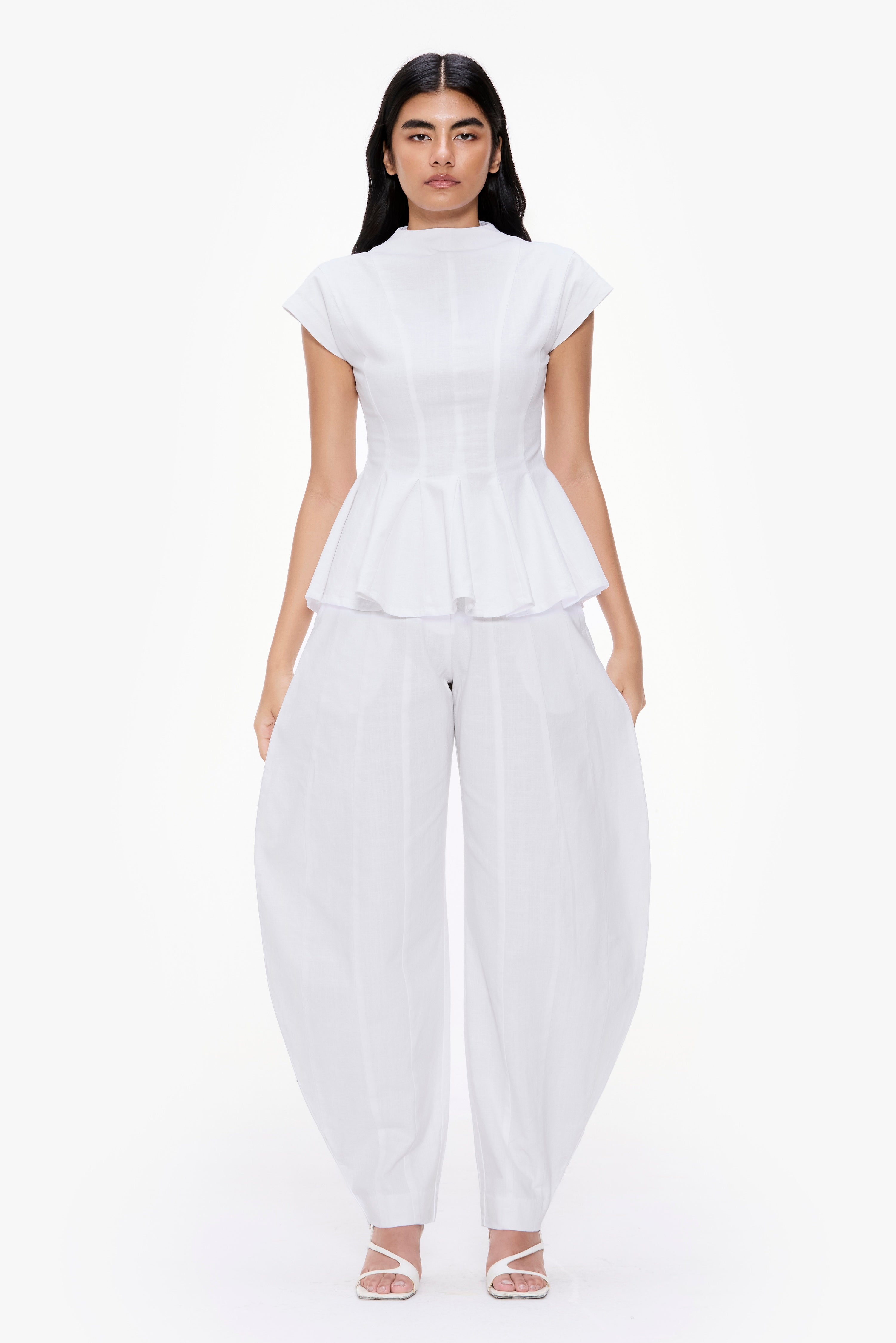 Panelled Barrel-Leg Trousers