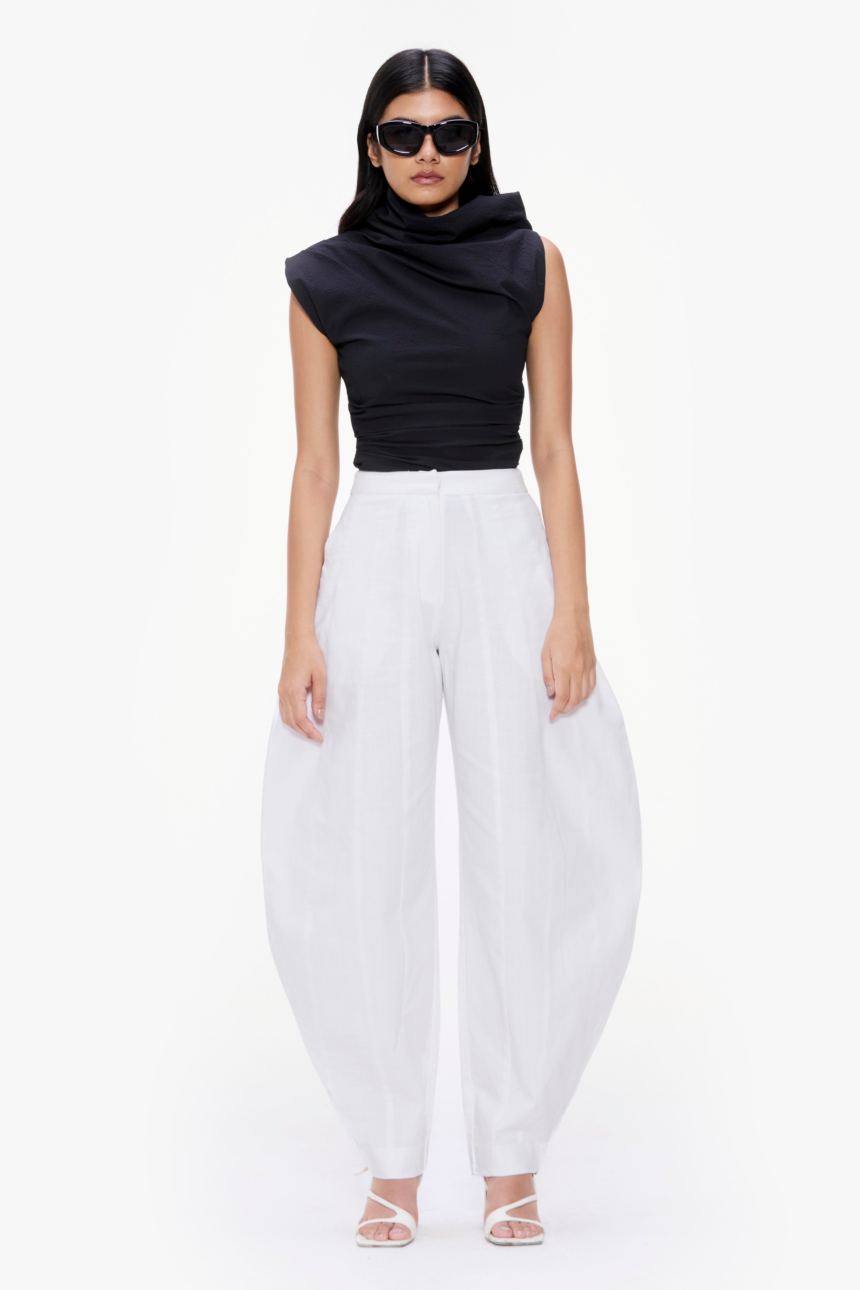 Panelled Barrel-Leg Trousers