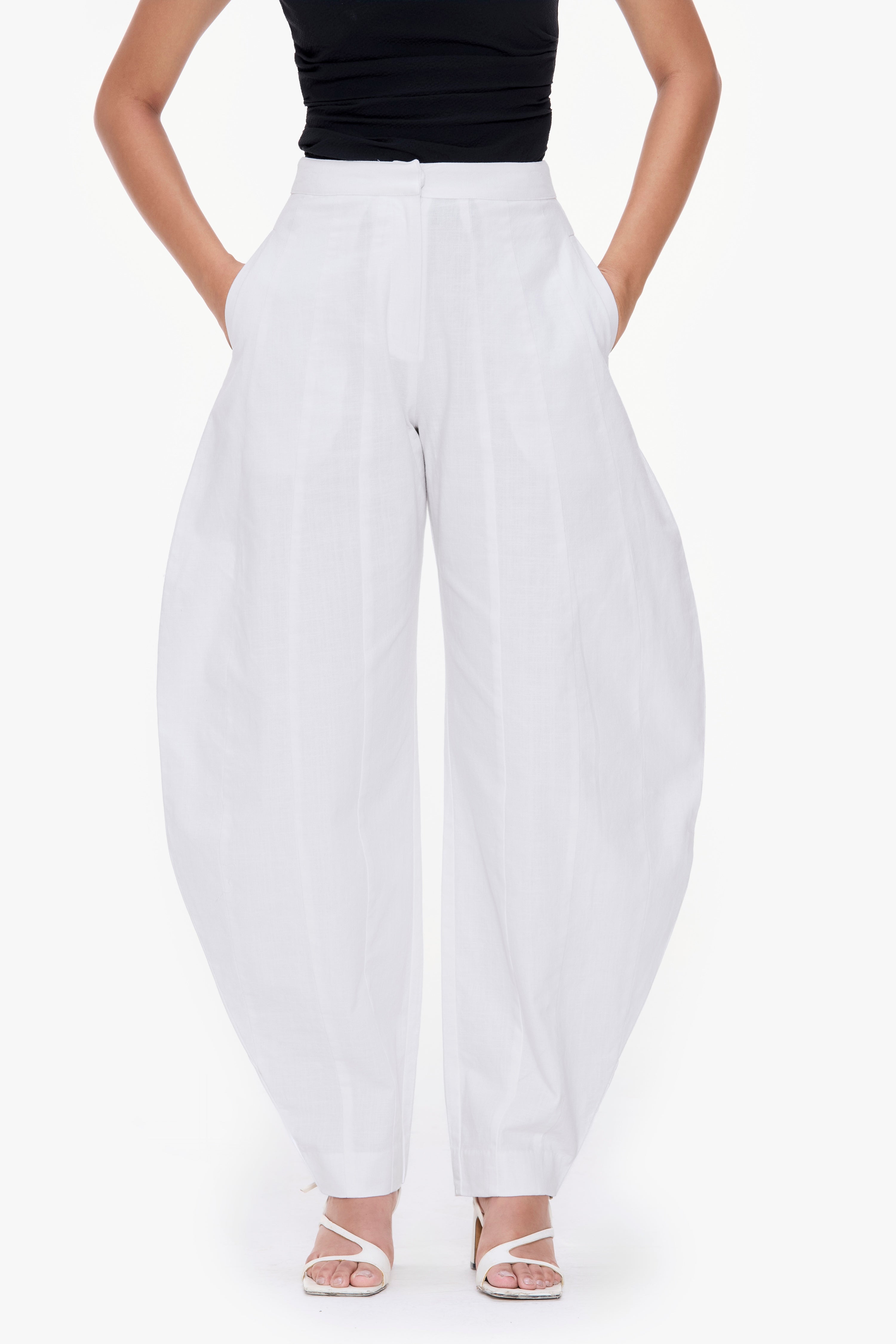 Panelled Barrel-Leg Trousers