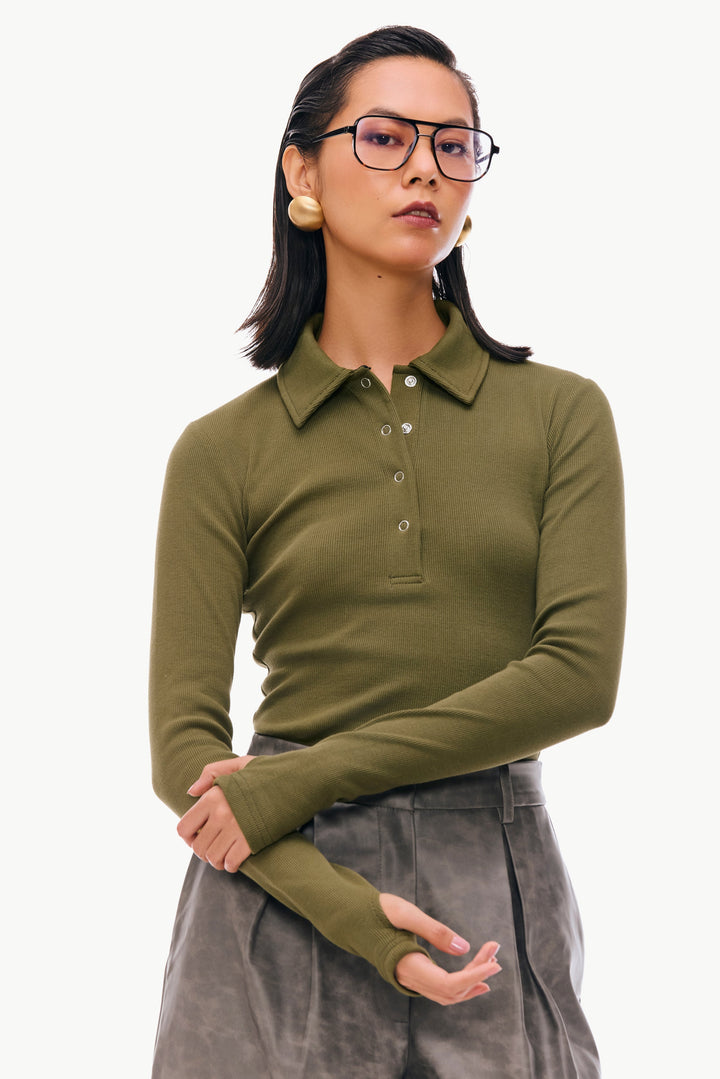 Rib-Knit Polo Shirt