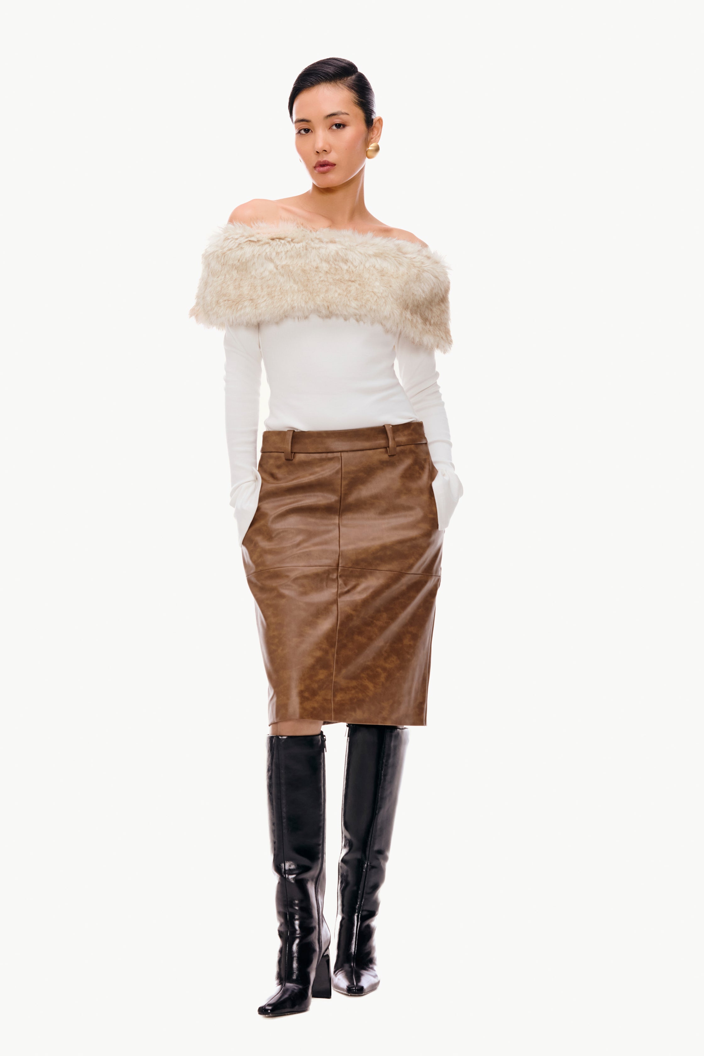 Fur Band Knit Top