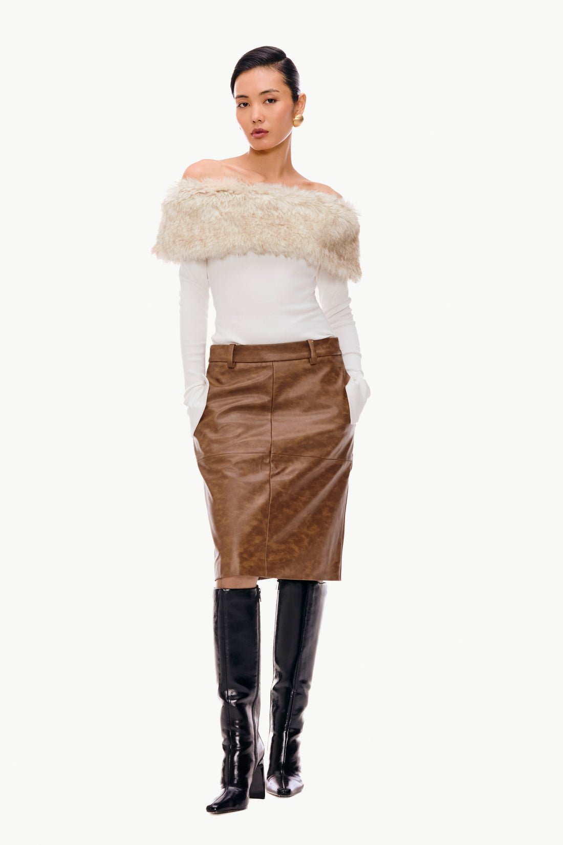 Fur Band Knit Top
