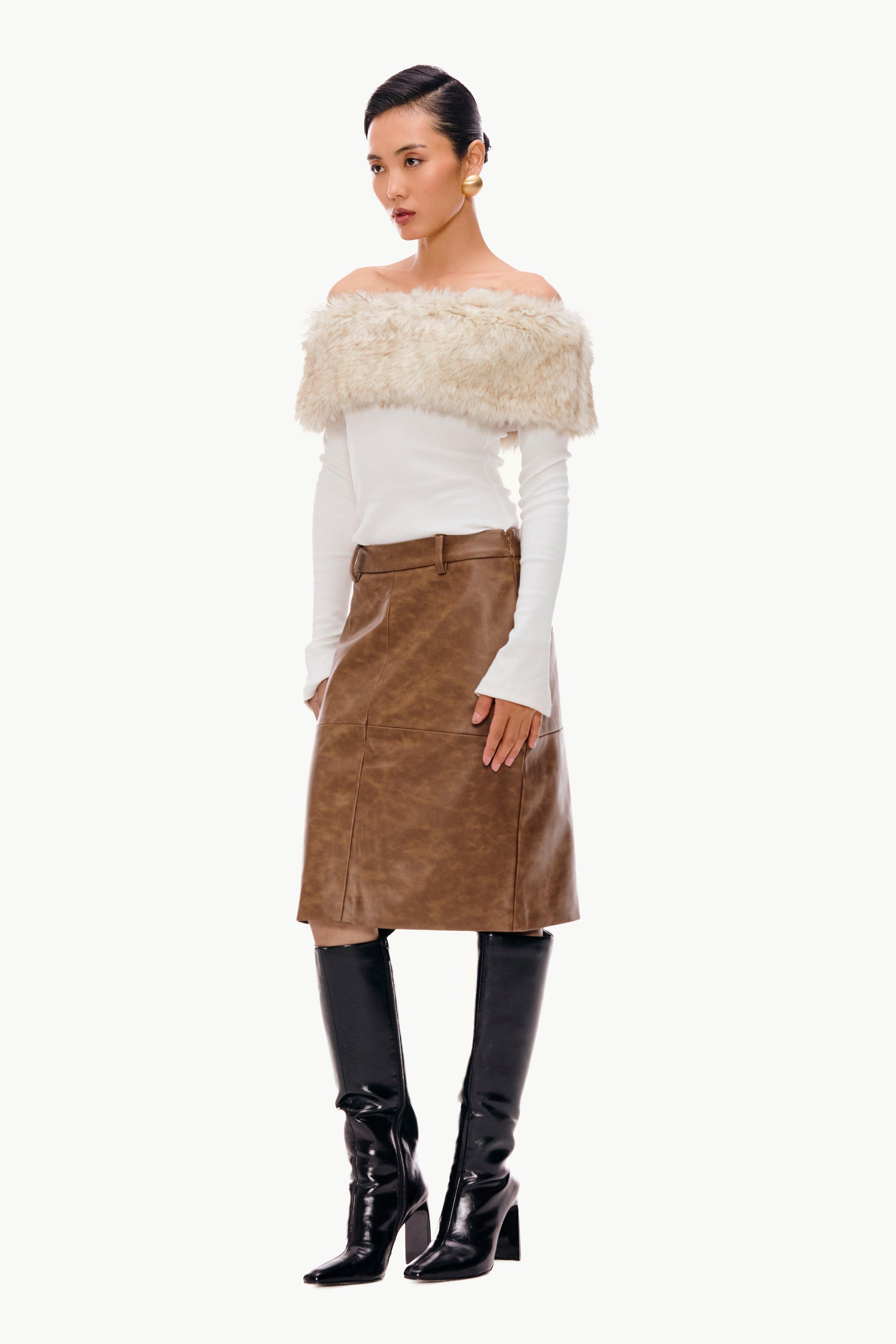 Fur Band Knit Top