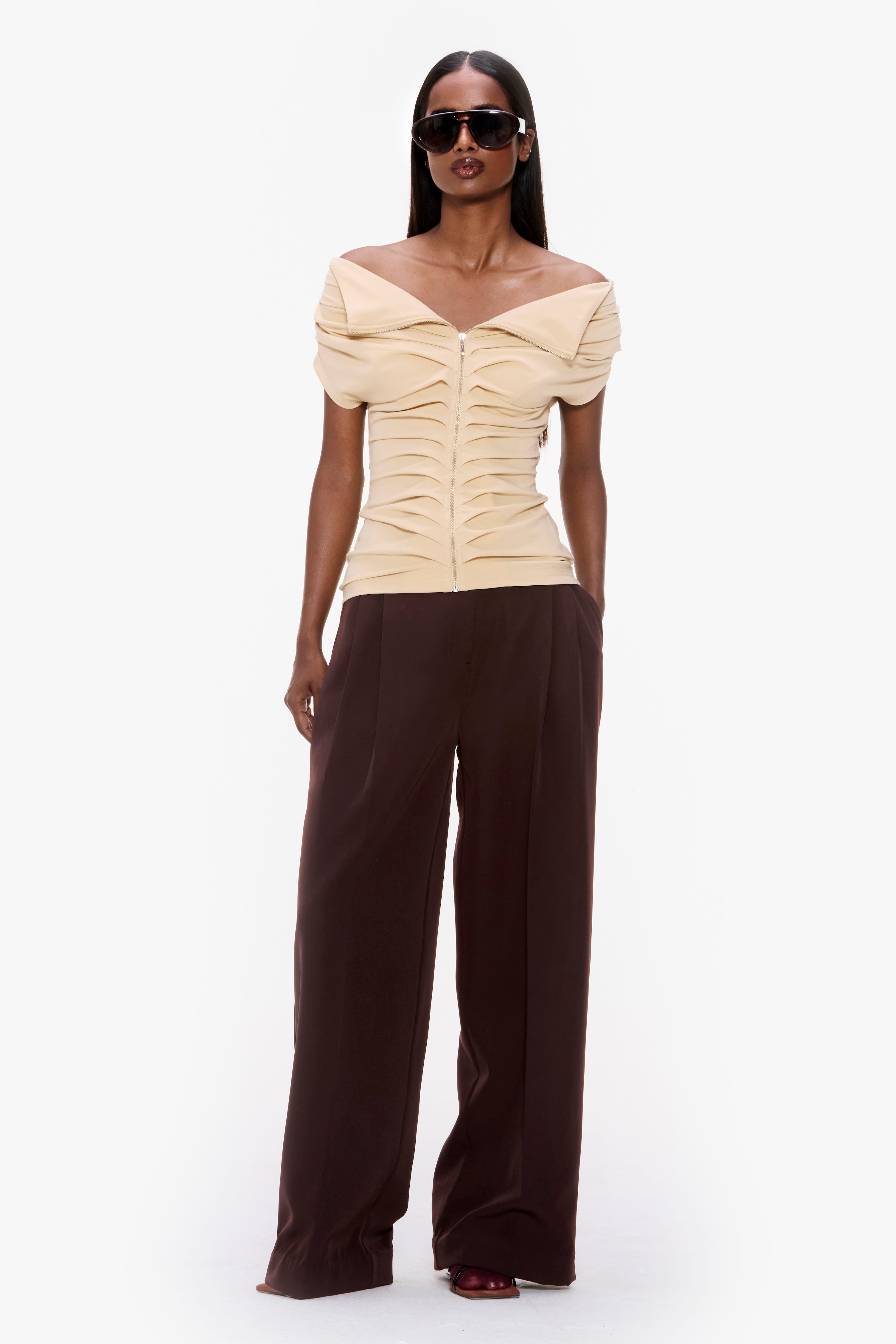 Zip-Up Pleated Top
