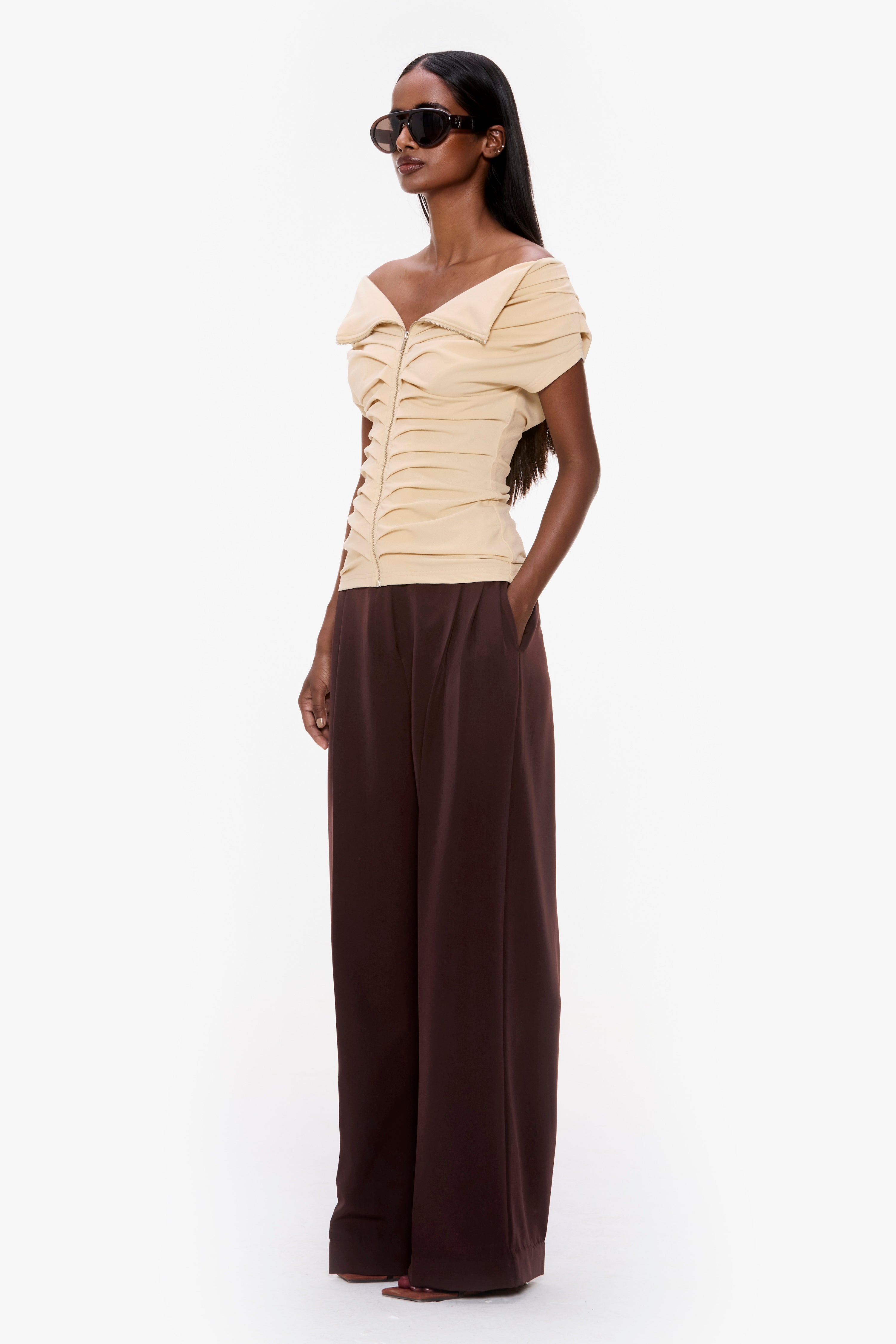 Zip-Up Pleated Top