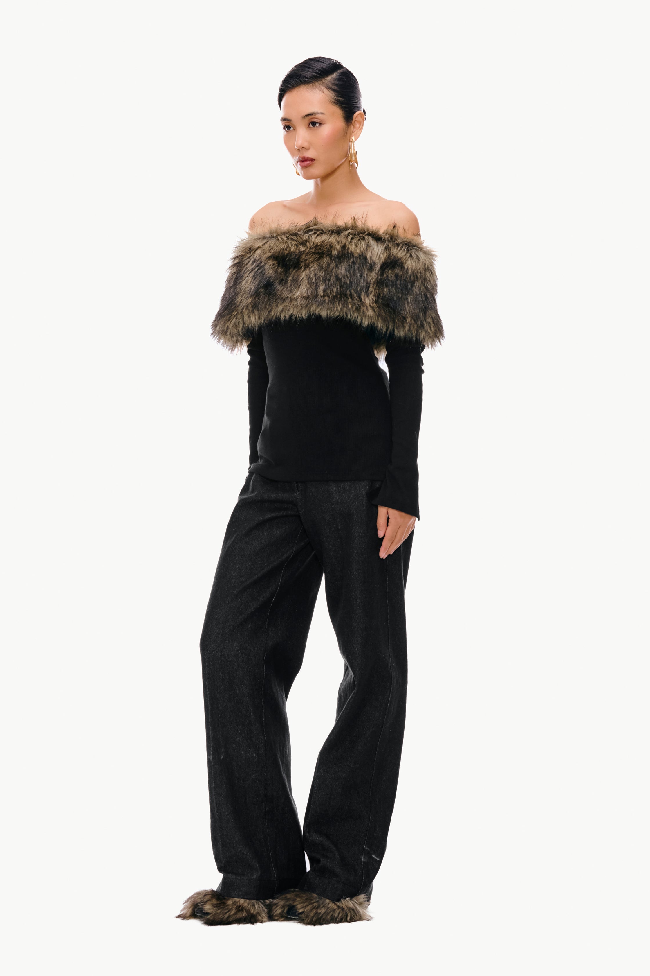 Fur Band Knit Top