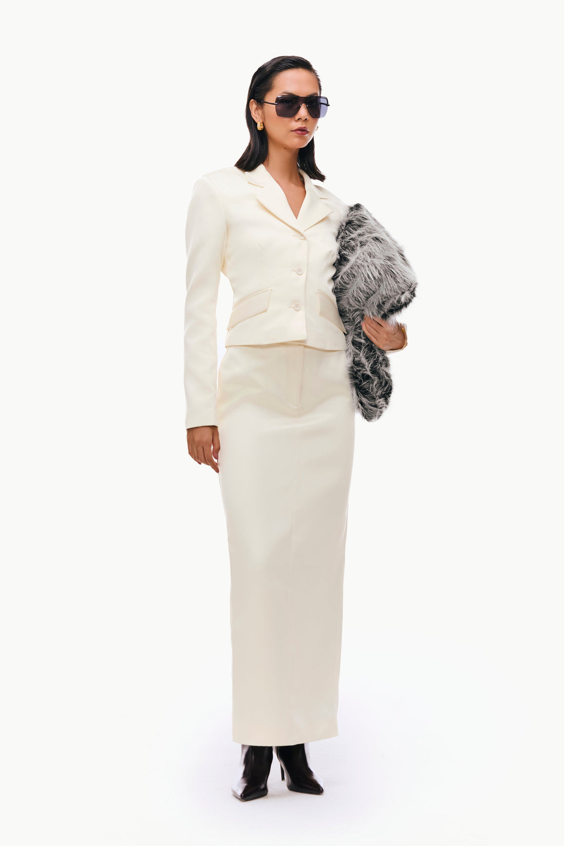 Sculpted Satin Skirt Suit