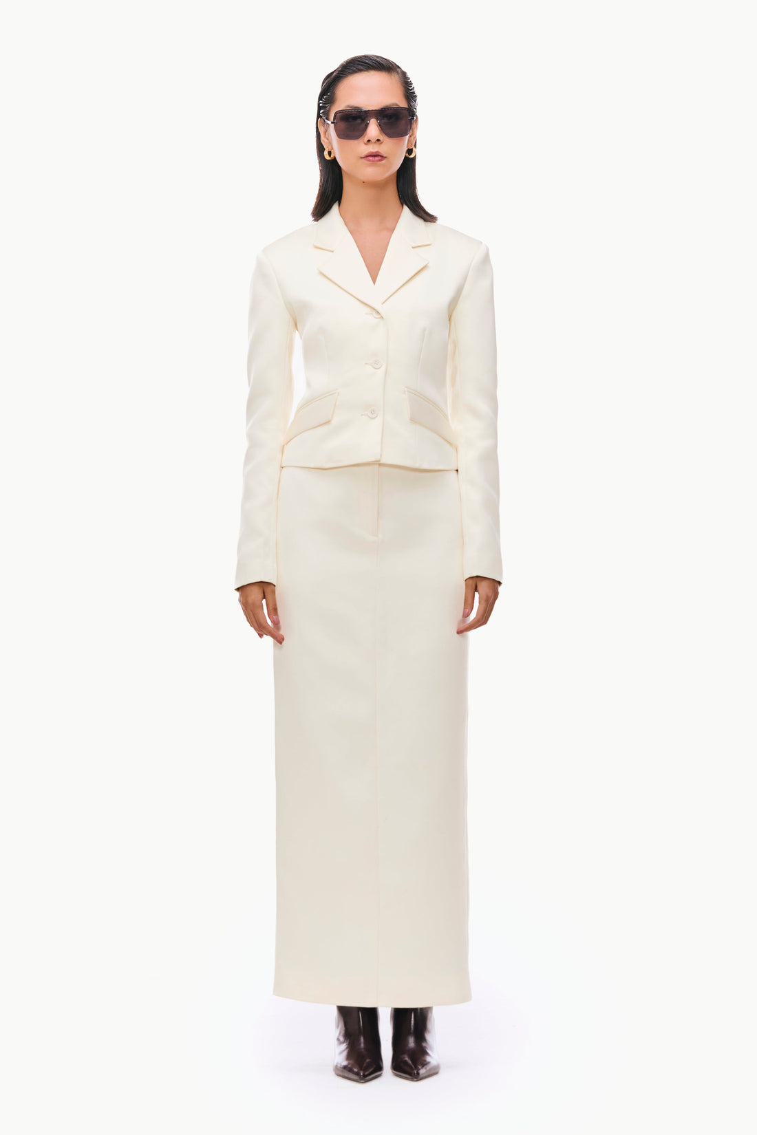 Sculpted Satin Skirt Suit