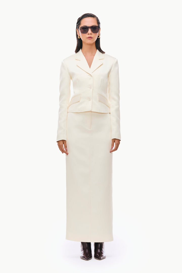 Sculpted Satin Skirt Suit