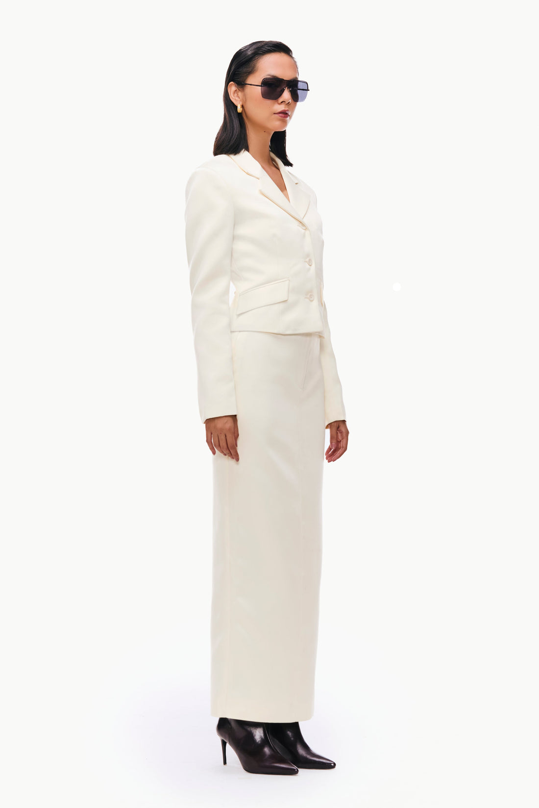 Sculpted Satin Skirt Suit